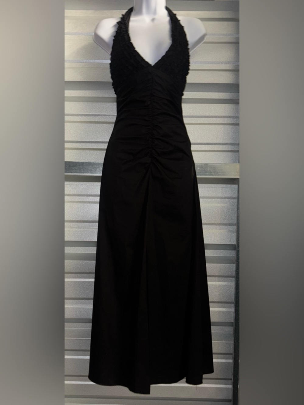 FLAVIO CASTEllani VintageBlack Halter Ruched Maxi Dress - Timeless Evening Style
